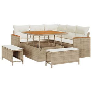 vidaXL Conjunto de sof&aacute; de jard&iacute;n con coj&iacute;n 8 pcs Beige Polirat&aacute;n