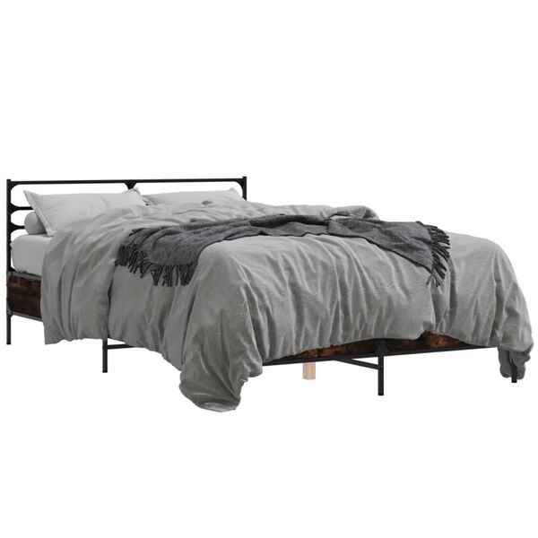 vidaXL Estructura cama madera ingenier&iacute;a metal roble ahumado 135x190cm
