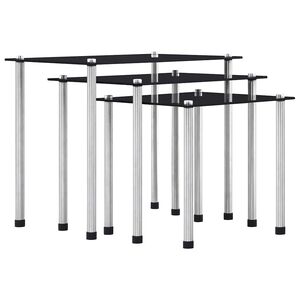 vidaXL Mesas apilables 3 unidades vidrio templado negro