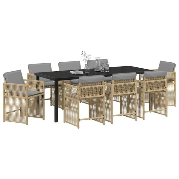 vidaXL Conjunto de Comedor de Jard&iacute;n 9 pcs Beige rat&aacute;n sint&eacute;tico