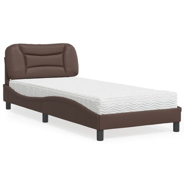 vidaXL Cama con colch&oacute;n Hvar cuero sint&eacute;tico marr&oacute;n 80x200 cm