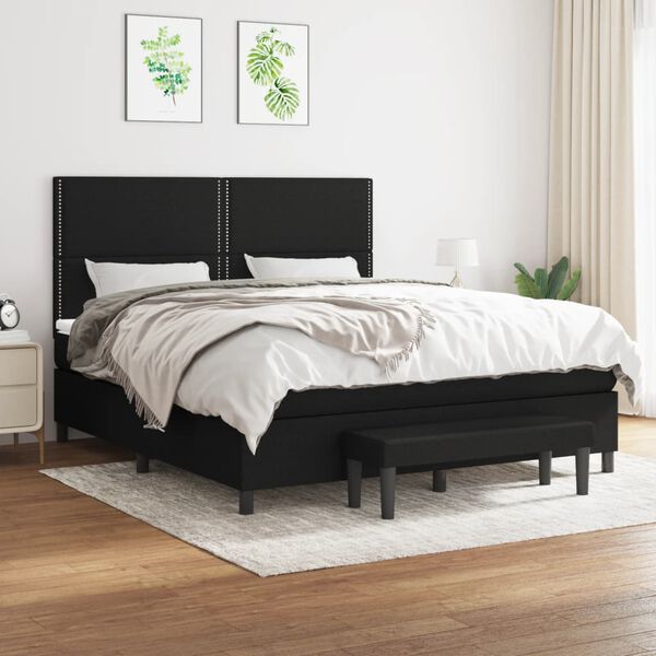 vidaXL Cama box spring con colch&oacute;n tela negro 180x200 cm