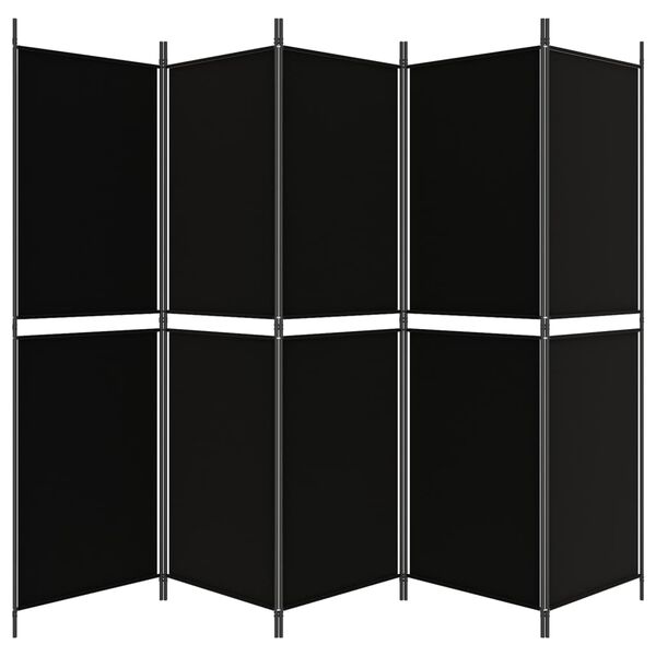 vidaXL Biombo divisor de 5 paneles de tela negro 250x180 cm