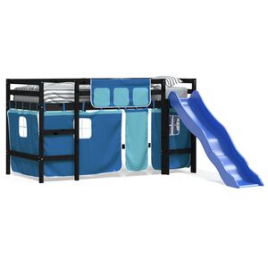 vidaXL Cama alta para ni&ntilde;os con cortinas madera pino azul 80x200 cm