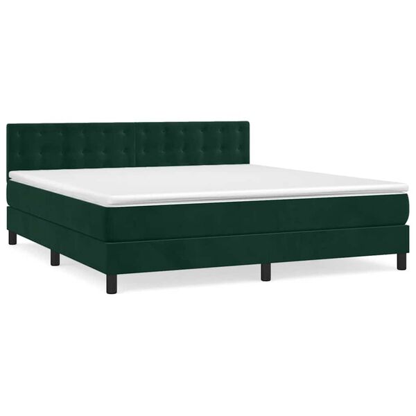 vidaXL Cama box spring con colch&oacute;n terciopelo verde oscuro 160x200 cm