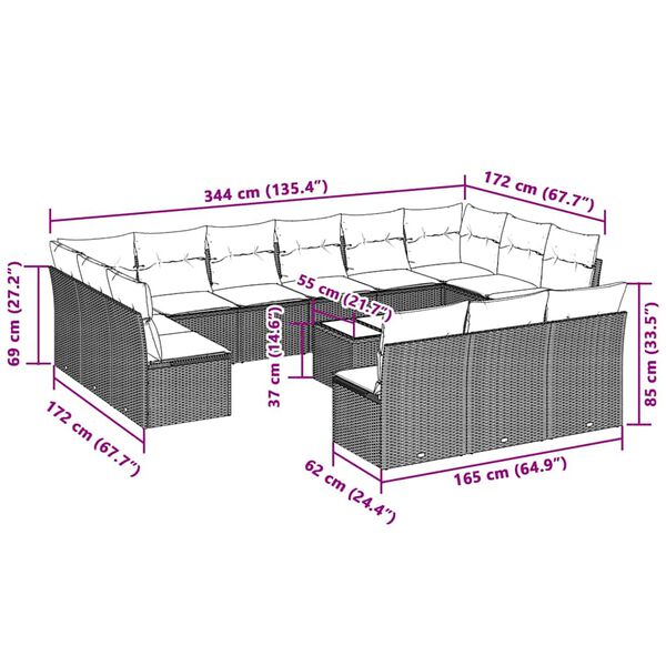 vidaXL Set sof&aacute;s jard&iacute;n 14 pzas con cojines rat&aacute;n sint&eacute;tico gris claro