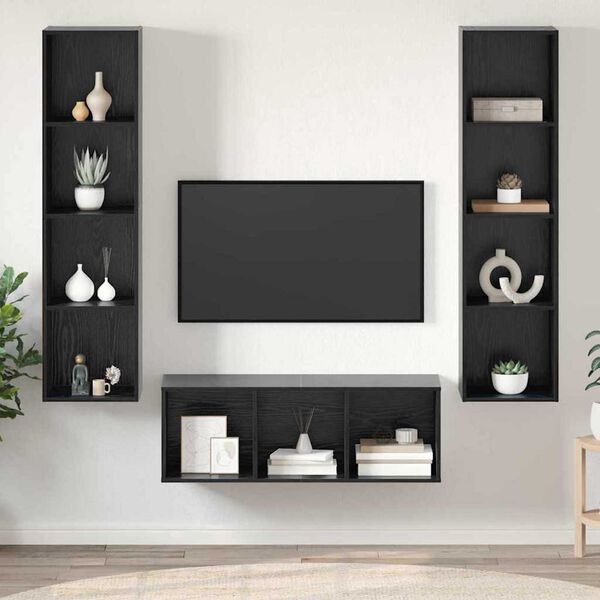 vidaXL Conjunto de mueble de TV 3 pcs Roble Negro Madera contrachapada