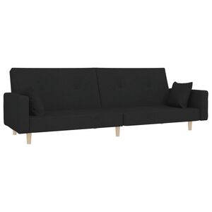 vidaXL Sof&aacute; cama de 2 plazas con dos almohadas tela negro