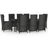 vidaXL Set de comedor de jard&iacute;n 9 pzas y cojines rat&aacute;n sint&eacute;tico negro