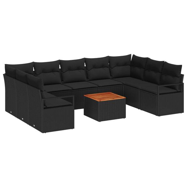 vidaXL Conjunto de sofá de jardín 10 pcs Negro