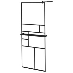 vidaXL Mampara ducha con estante vidrio ESG y aluminio negro 80x195 cm