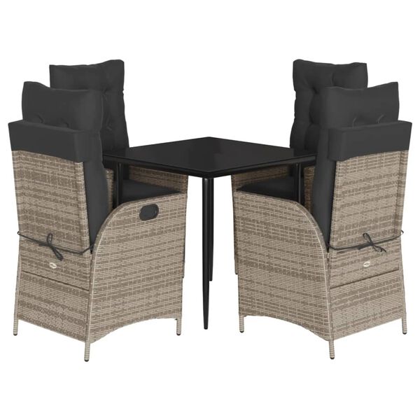 vidaXL Set comedor de jard&iacute;n 5 piezas con cojines rat&aacute;n sint&eacute;tico gris