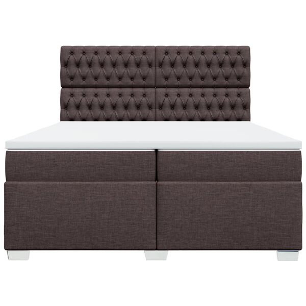 vidaXL Cama box spring con colch&oacute;n tela marr&oacute;n oscuro 200x200 cm