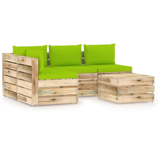 vidaXL Muebles de jard&iacute;n 5 piezas con cojines madera impregnada verde