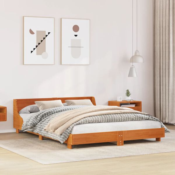 vidaXL Cama sin colchón madera maciza pino marrón cera 150x200 cm