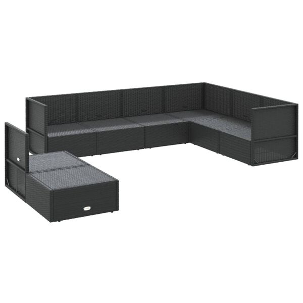 vidaXL Set de muebles de jard&iacute;n 8 pzas y cojines rat&aacute;n sint&eacute;tico negro