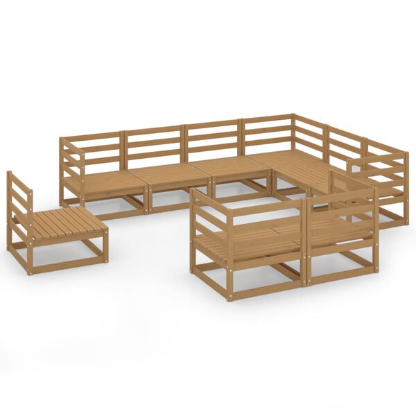 vidaXL Muebles de jard&iacute;n 9 pzas y cojines marr&oacute;n miel madera pino