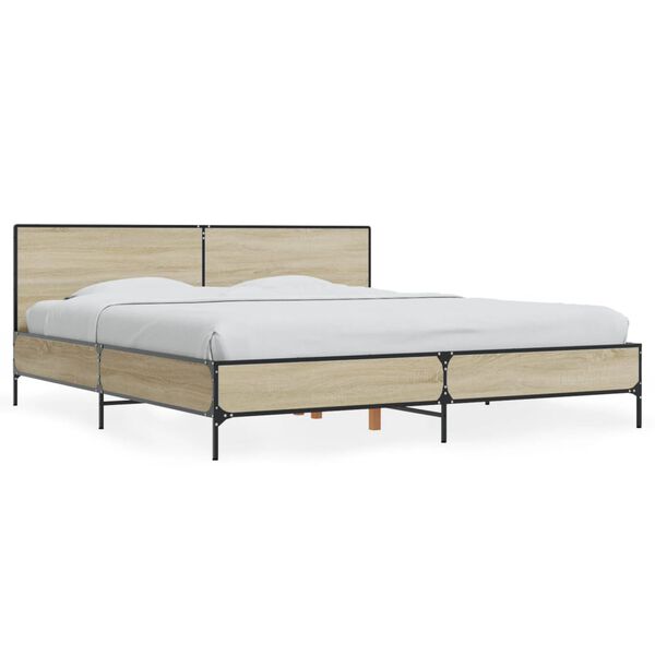 vidaXL Estructura cama madera ingenier&iacute;a metal roble Sonoma 200x200 cm