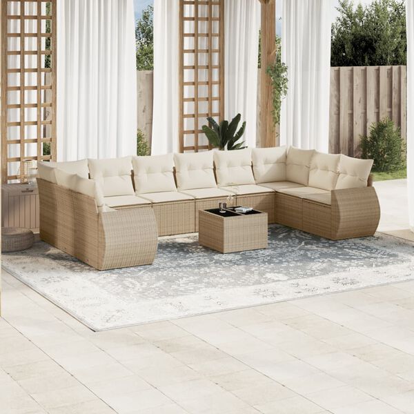 vidaXL Set de sof&aacute;s de jard&iacute;n 11pzas con cojines rat&aacute;n sint&eacute;tico beige