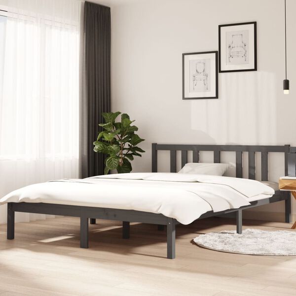 vidaXL Estructura de cama sin colch&oacute;n madera maciza gris 140x200 cm
