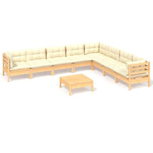 vidaXL Muebles de jard&iacute;n 9 pzas y cojines madera maciza de pino crema