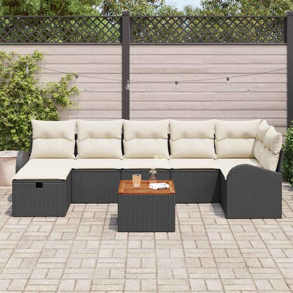 vidaXL Conjunto de sof&aacute;s de jard&iacute;n 8 pcs Negro rat&aacute;n sint&eacute;tico