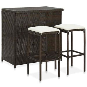 vidaXL Set mesa y sillas de bar jard&iacute;n 3 piezas rat&aacute;n sint&eacute;tico marr&oacute;n