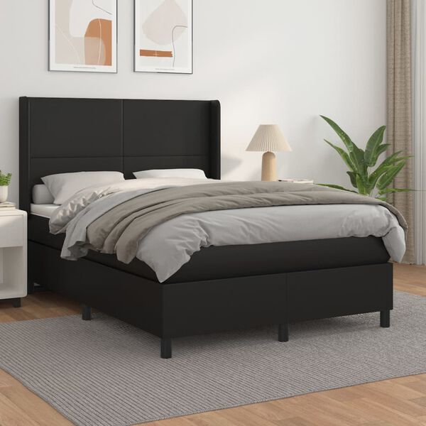 vidaXL Cama box spring con colch&oacute;n cuero sint&eacute;tico negro 140x200cm