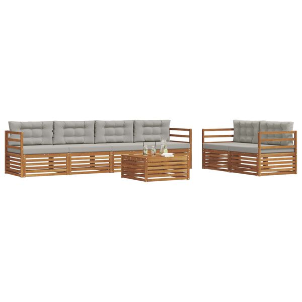 vidaXL Conjunto de sof&aacute;s de exterior 7 pcs Gris Natural y Claro