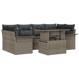 vidaXL Conjunto de sof&aacute; de jard&iacute;n 7 pcs Gris Rattan de Poli&eacute;ster