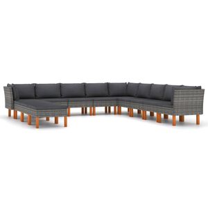vidaXL Set de muebles de jard&iacute;n 12 pzas y cojines rat&aacute;n sint&eacute;tico gris