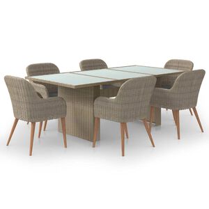 vidaXL Juego de comedor para jard&iacute;n 7 piezas rat&aacute;n sint&eacute;tico marr&oacute;n