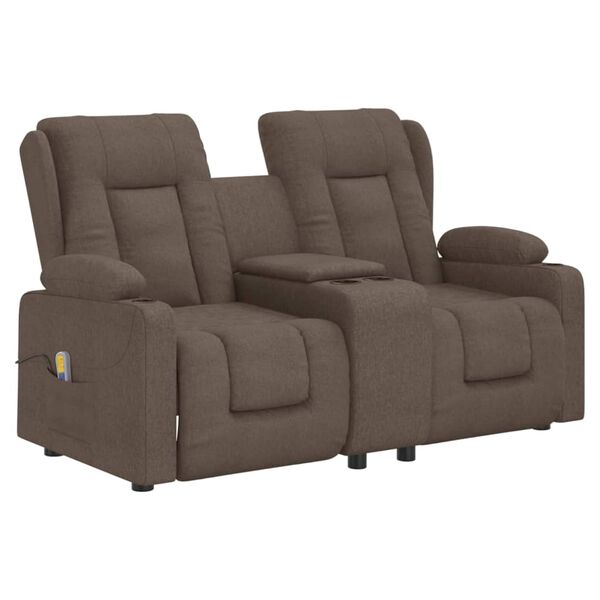vidaXL Sill&oacute;n de masaje reclinable 2 plazas con portavasos tela taupe
