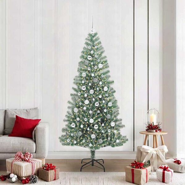 vidaXL Árbol de Navidad Artificial Nevado con Luz LED Verde y 210 cm