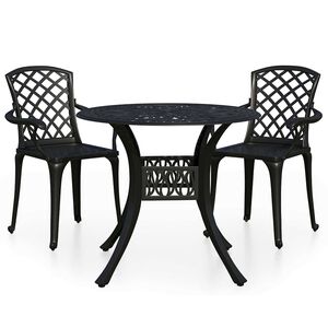 vidaXL Mesa y sillas de bistr&oacute; 3 piezas aluminio fundido negro