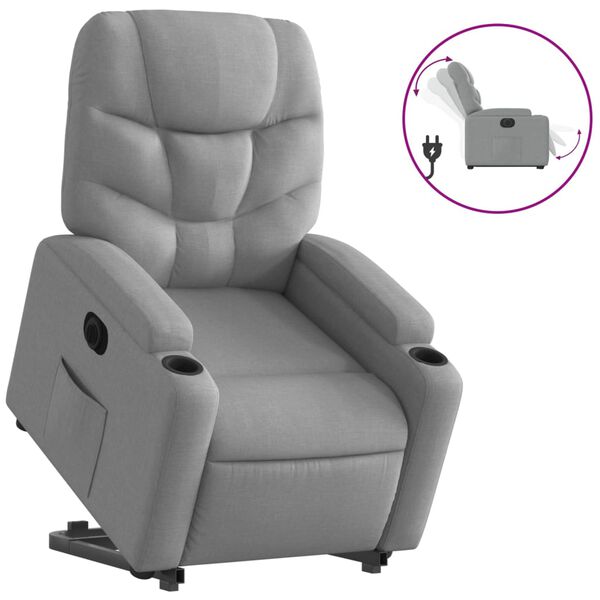vidaXL Sill&oacute;n el&eacute;ctrico reclinable elevable de tela gris claro
