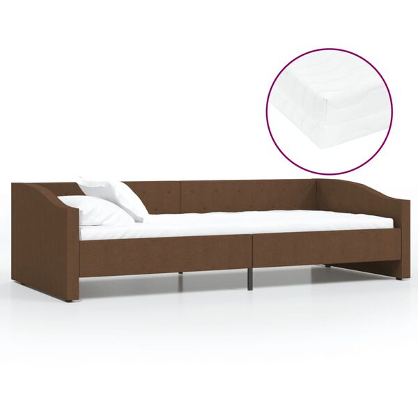 vidaXL Sof&aacute; cama con colch&oacute;n USB de tela marr&oacute;n oscuro 90x200 cm