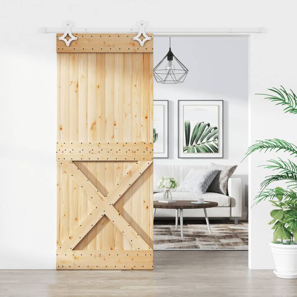 vidaXL Puerta corredera con herrajes madera maciza de pino 85x210 cm