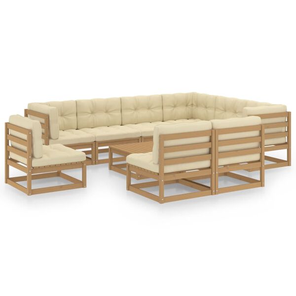 vidaXL Set de muebles de jard&iacute;n 10 pzs cojines madera pino marr&oacute;n miel