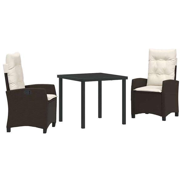 vidaXL Conjunto de Comedor de Jard&iacute;n 3 pcs Marr&oacute;n rat&aacute;n sint&eacute;tico