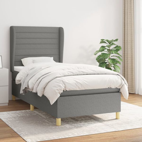 vidaXL Cama box spring con colch&oacute;n tela gris oscuro 100x200 cm
