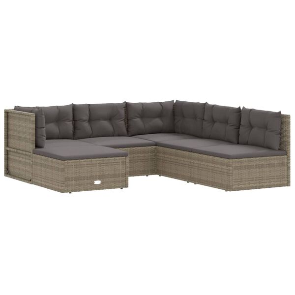vidaXL Set de muebles de jard&iacute;n 6 pzas y cojines rat&aacute;n sint&eacute;tico gris