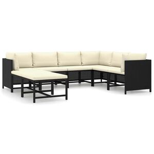 vidaXL Set de muebles de jard&iacute;n 8 pzas y cojines rat&aacute;n sint&eacute;tico negro