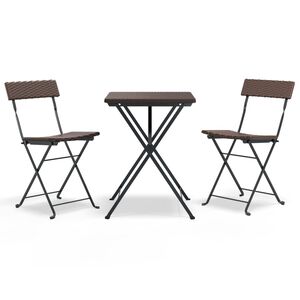 vidaXL Muebles de cafeter&iacute;a plegables 3 piezas rat&aacute;n sint&eacute;tico marr&oacute;n
