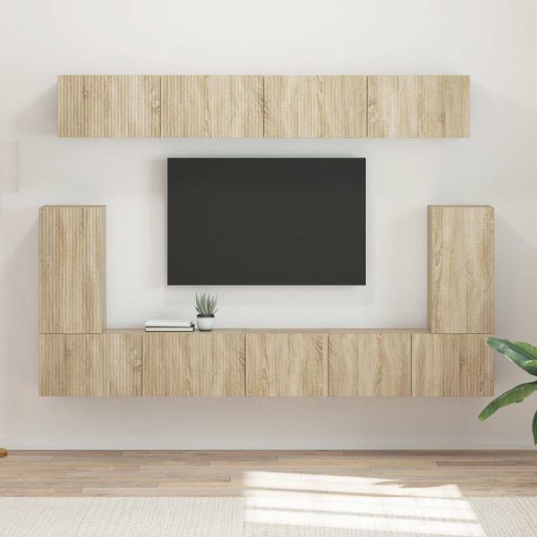 vidaXL Conjunto de mueble de TV Montaje en la pared 5 pcs Roble Sonoma