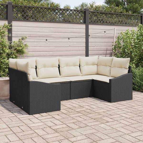 vidaXL Conjunto de sof&aacute;s de jard&iacute;n 6 pcs Negro y crema rat&aacute;n sint&eacute;tico