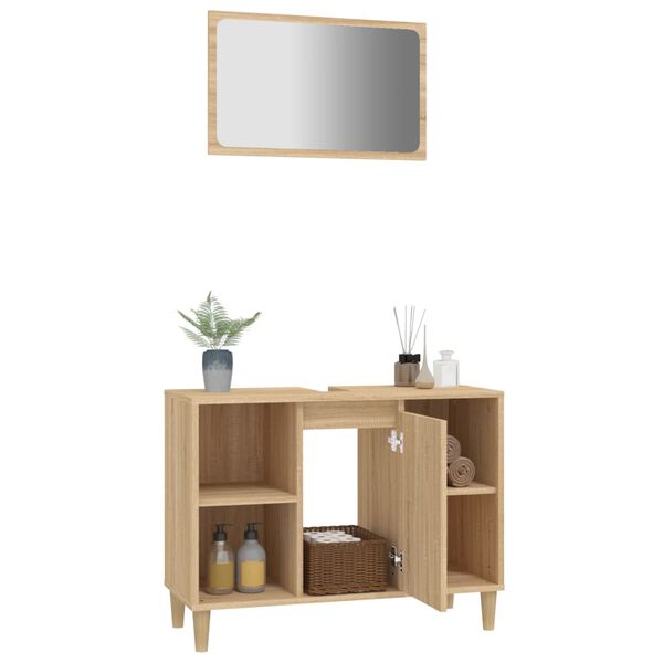 vidaXL Set de muebles de ba&ntilde;o 2 pzas madera contrachapada roble Sonoma