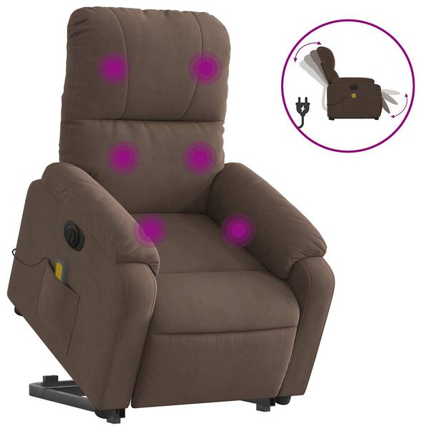 vidaXL Sill&oacute;n masaje el&eacute;ctrico reclinable elevable tela marr&oacute;n