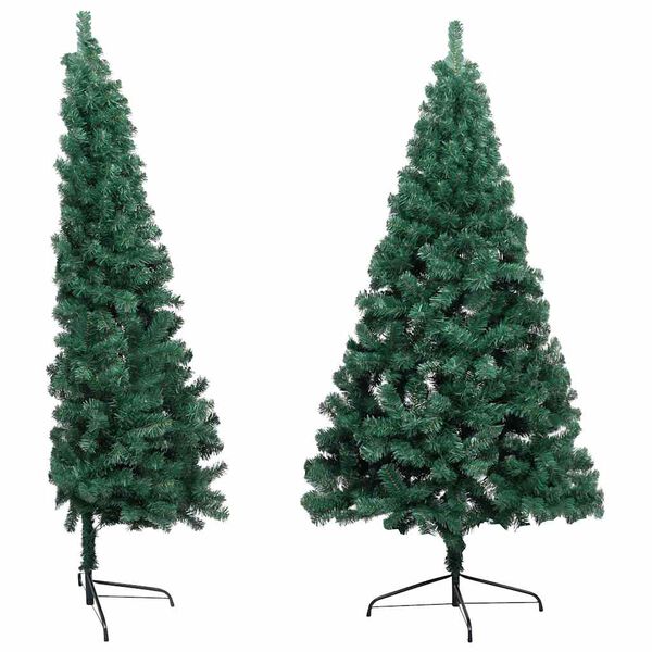 vidaXL Medio &aacute;rbol de Navidad con luces y bolas verde 210 cm