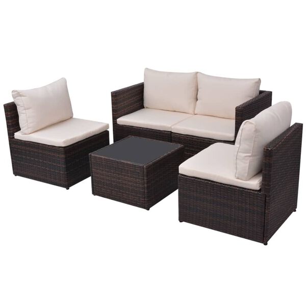 vidaXL Set muebles de jardín 5 piezas y cojines ratán sintético marrón